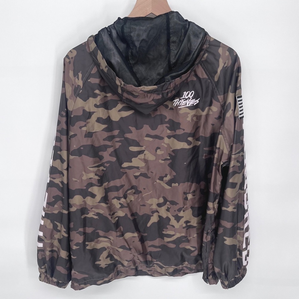 100 Thieves Camo Windbreaker Anorak Mens Large Green Brown Streetwear‎ Techwear - Picture 7 of 8